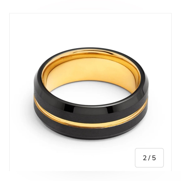 Tungsten Carbide- Black & Gold Men’s Wedding Band/Ring - Picture 3 of 3